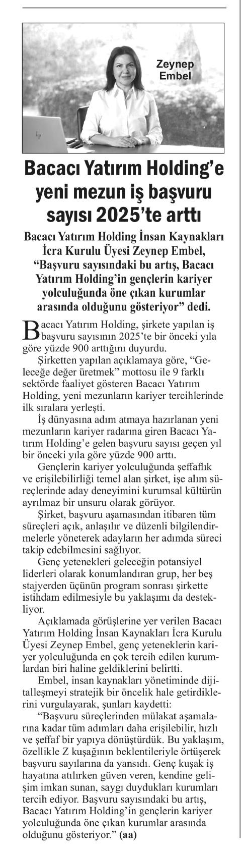 Bacacı Yatırım Holding'e Yeni Mezun İş Başvuru Sayısı Arttı