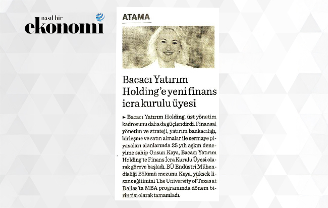 Bacacı Yatırım Holding'e yeni finans icra kurulu üyesi