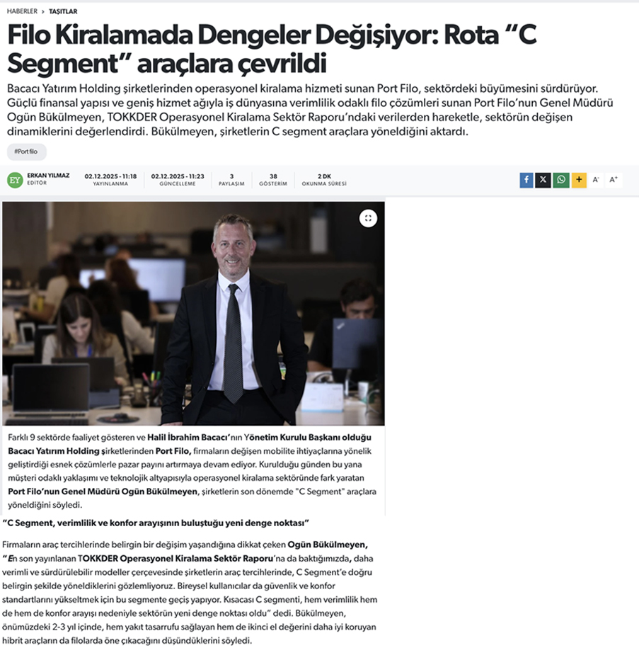 Filo Kiralamada Dengeler Değişiyor: Rota “C Segment” araçlara çevrildi