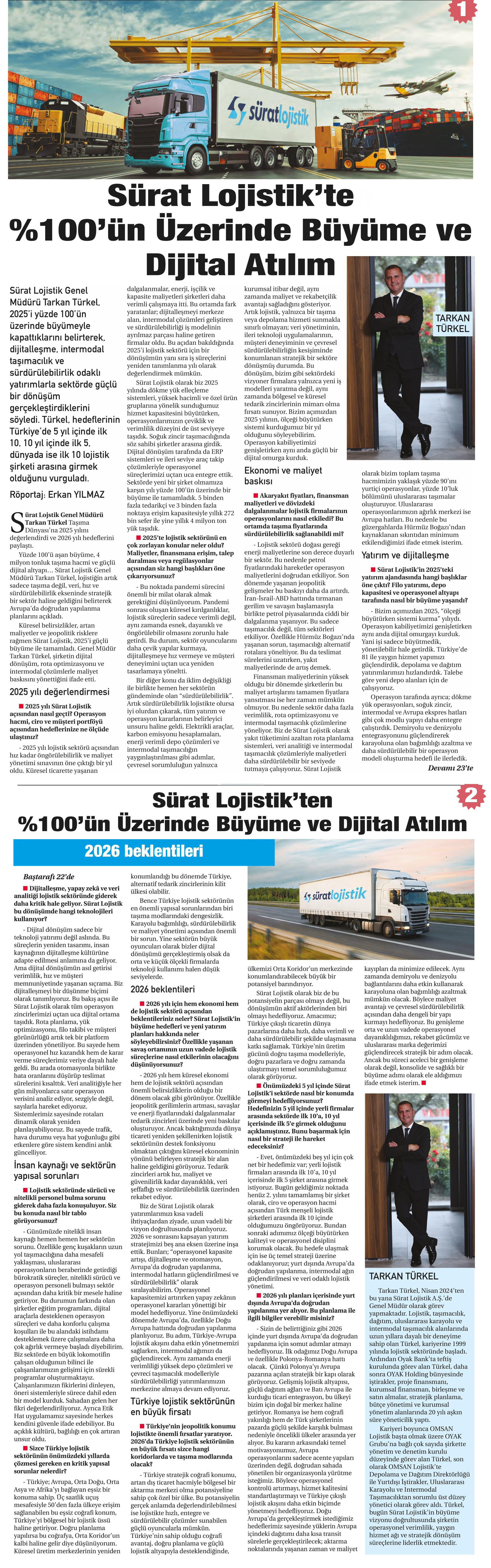 Dünya Gazetesi - Sürat Lojistik’te %100'ün Üzerinde Büyüme ve Dijital Atılım