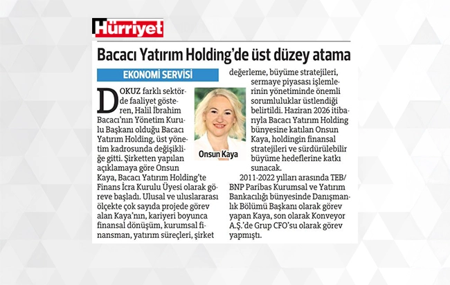 Bacacı Yatırım Holding'de üst düzey atama