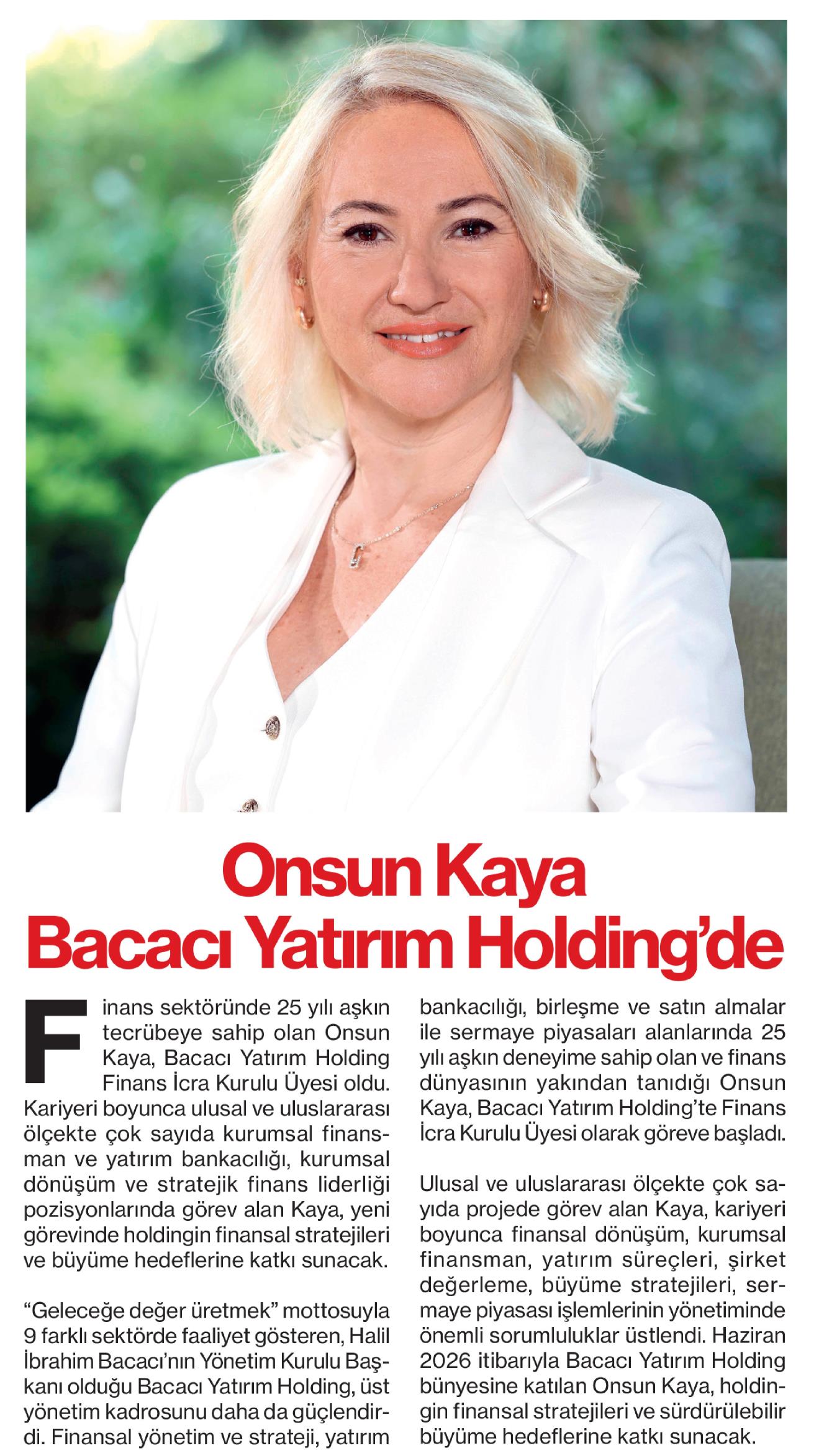 Onsun Kaya Bacacı Yatırım Holding'de