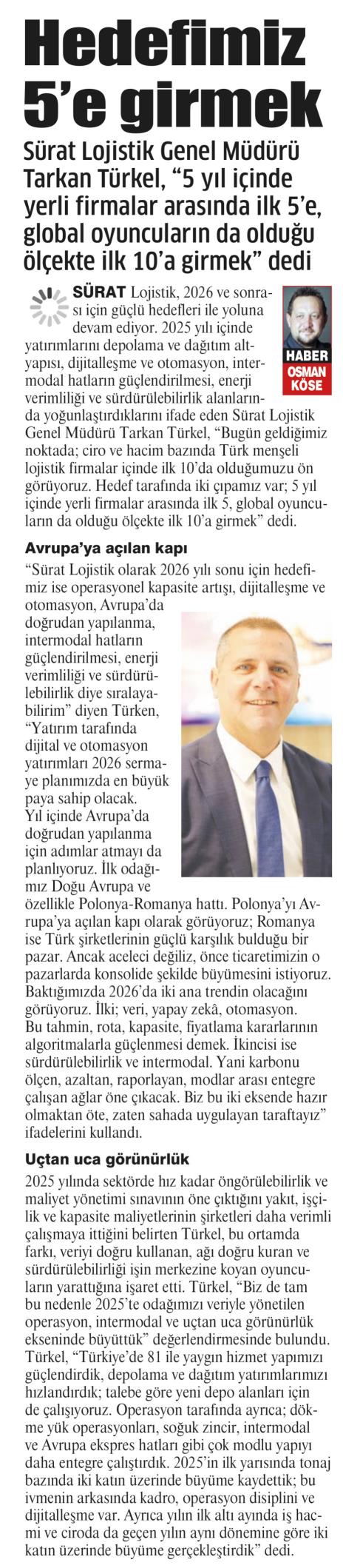 Damga Gazetesi – Hedefimiz 5’e girmek