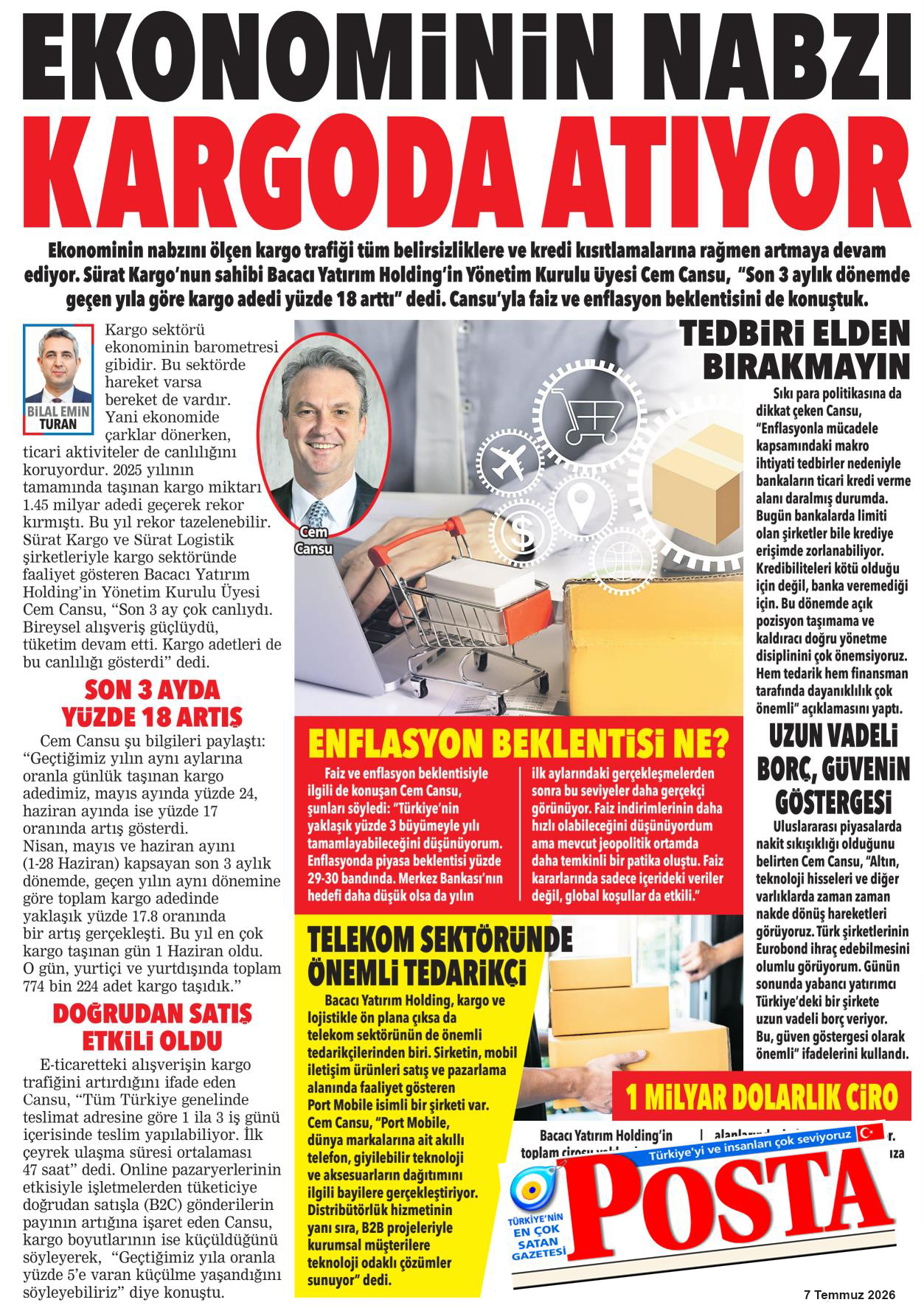 Ekonominin nabzı kargoda atıyor