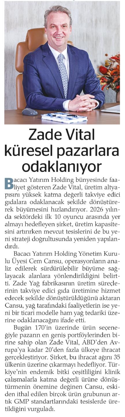 Zade Vital küresel pazarlara odaklanıyor