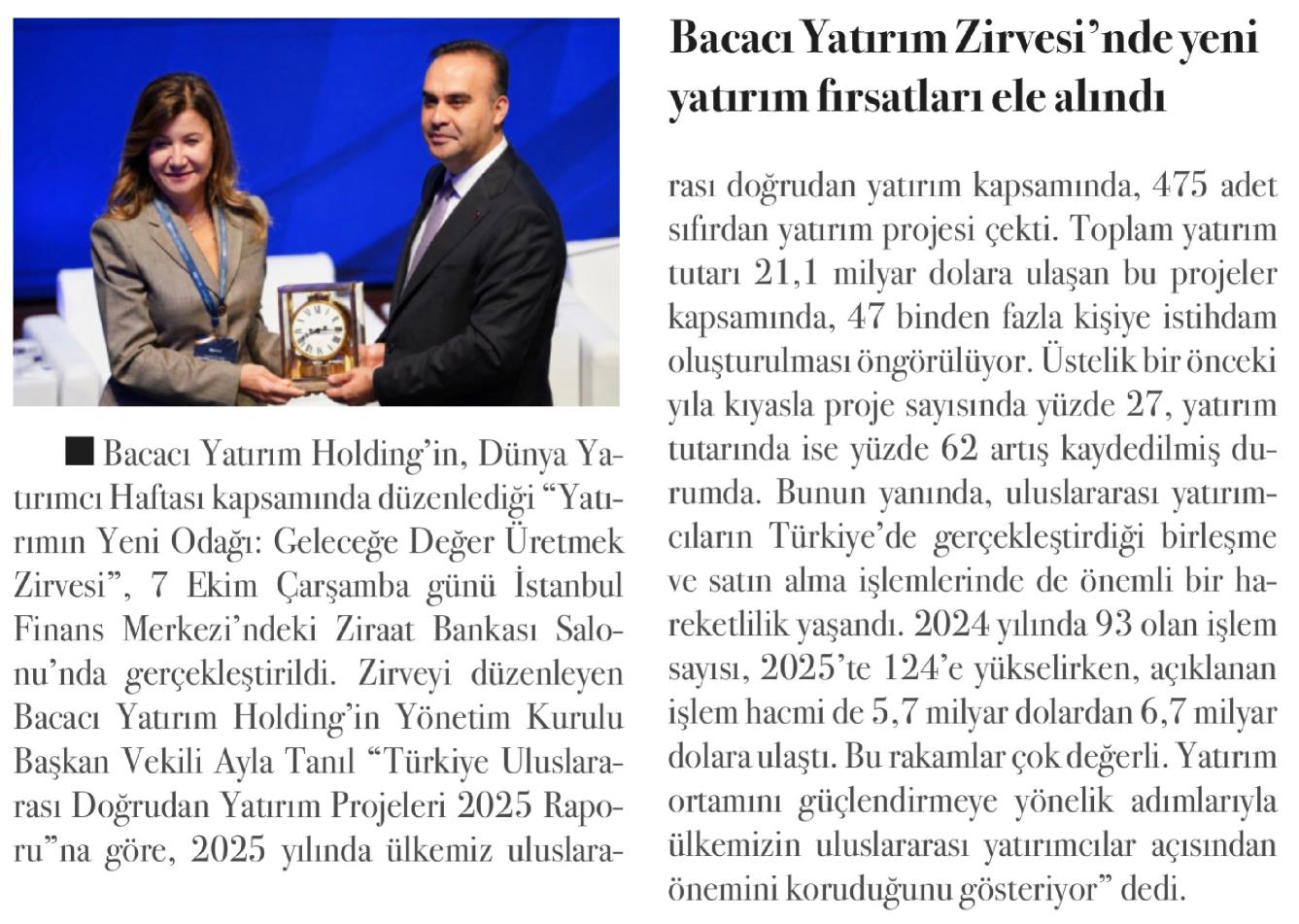 Bacacı Yatırım Zirvesi'nde yeni yatırım fırsatları ele alındı
