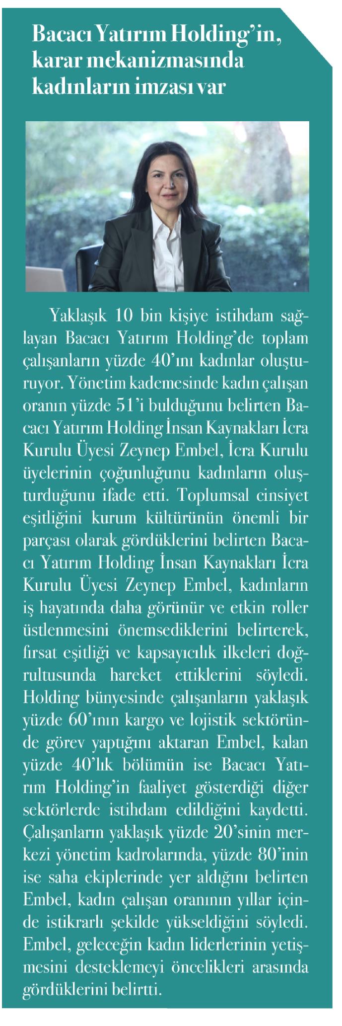 Bacacı Yatırım Holding'in karar mekanizmasında kadınların imzası var