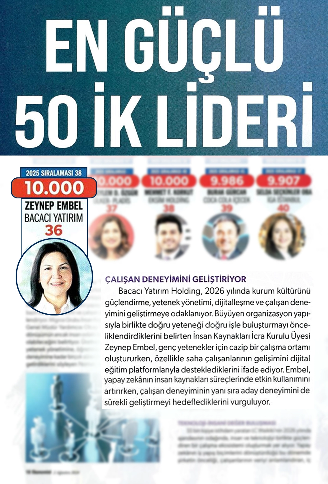 Bacacı Yatırım Holding En Güçlü 50 İK Lideri listesinde