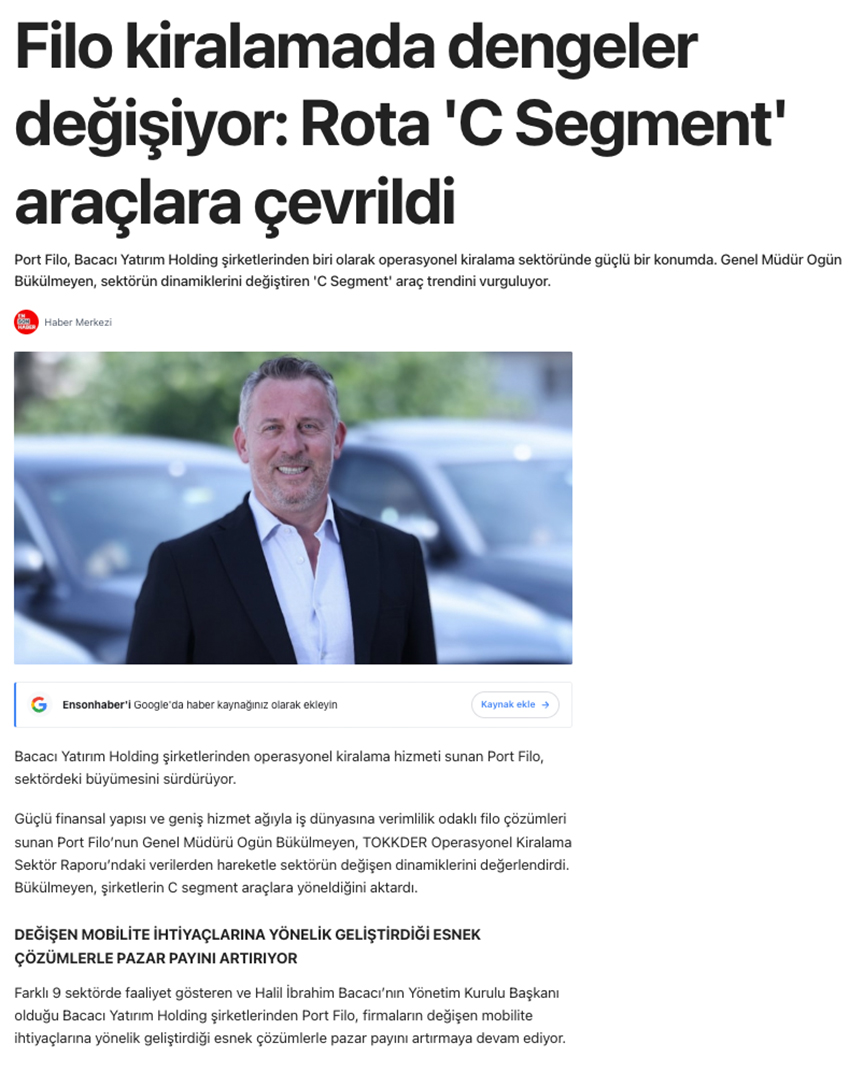 Filo Kiralamada Dengeler Değişiyor: Rota “C Segment” araçlara çevrildi
