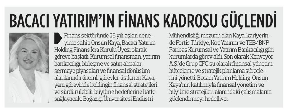 Bacacı Yatırım'ın finans kadrosu güçlendi