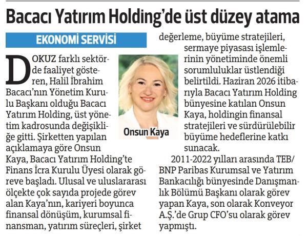 Bacacı Yatırım Holding'de üst düzey atama 