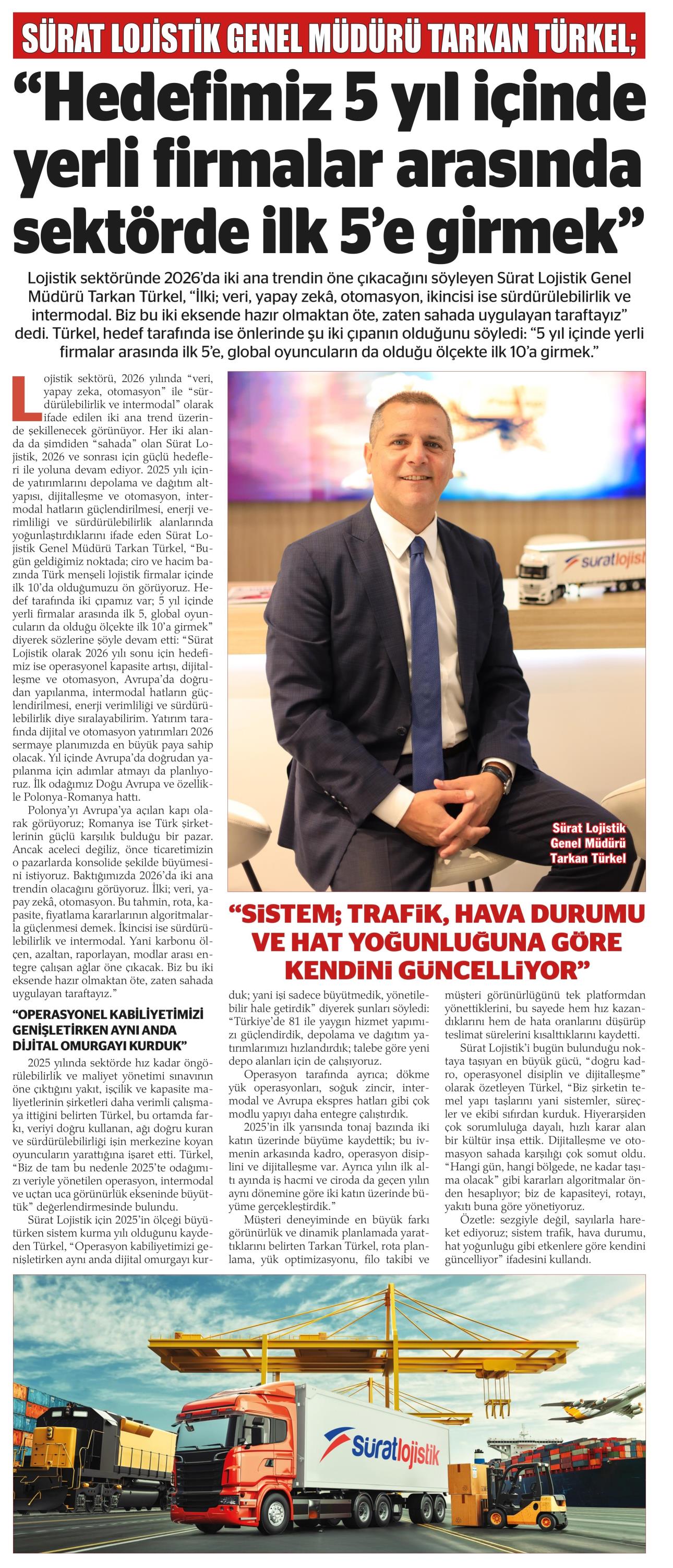 Son Detay Gazetesi - Hedefimiz 5 yıl içinde yerli firmalar arasında sektörde ilk 5’e girmek