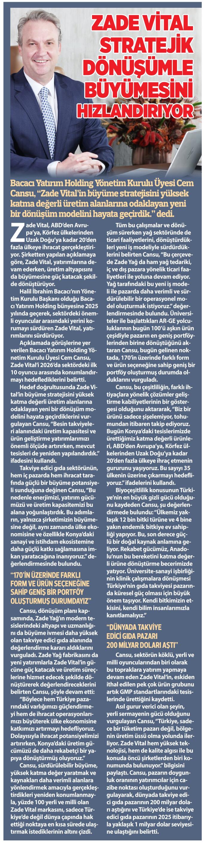 Zade Vital stratejik dönüşümle büyümesini hızlandırıyor