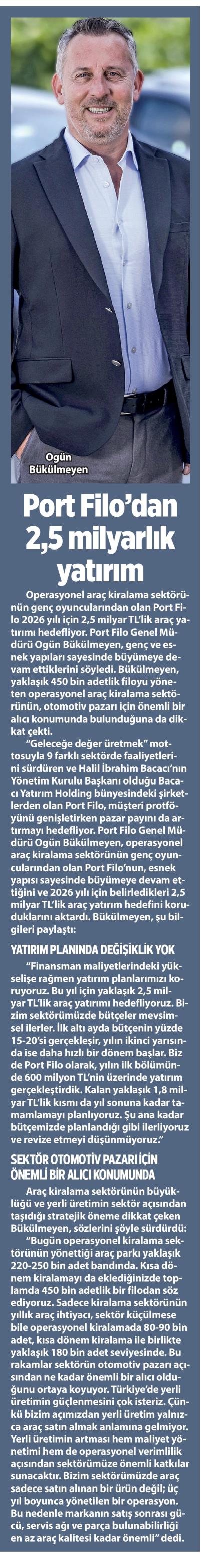Port Filo'dan 2,5 milyarlık yatırım