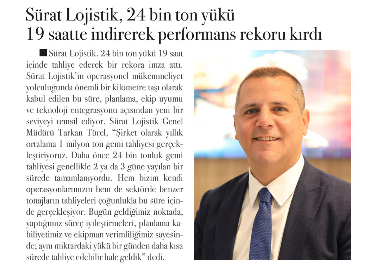 Business World Global Dergisi – Sürat Lojistik 24 bin tonluk yükü 19 saatte indirerek performans rekoru kırdı
