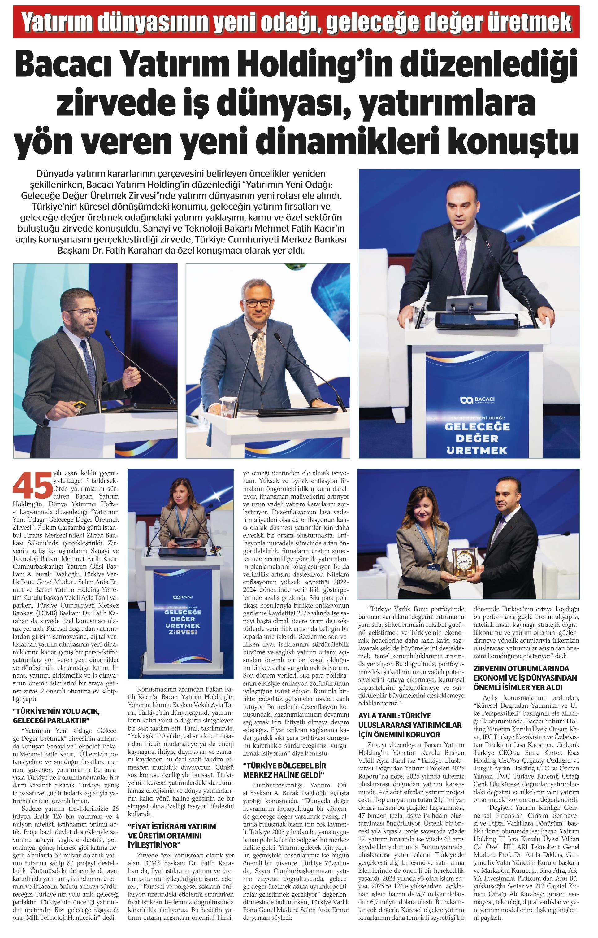 Bacacı Yatırım Holding'in düzenlediği zirvede iș dünyası, yatırımlara yön veren yeni dinamikleri konuştu