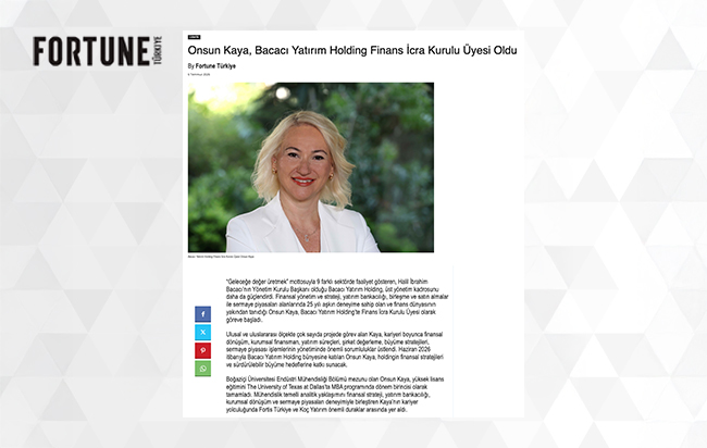 Onsun Kaya Appointed Executive Board Member of Finance at Bacacı Yatırım Holding