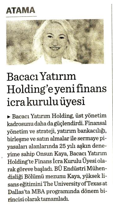 Bacacı Yatırım Holding'e yeni finans icra kurulu üyesi