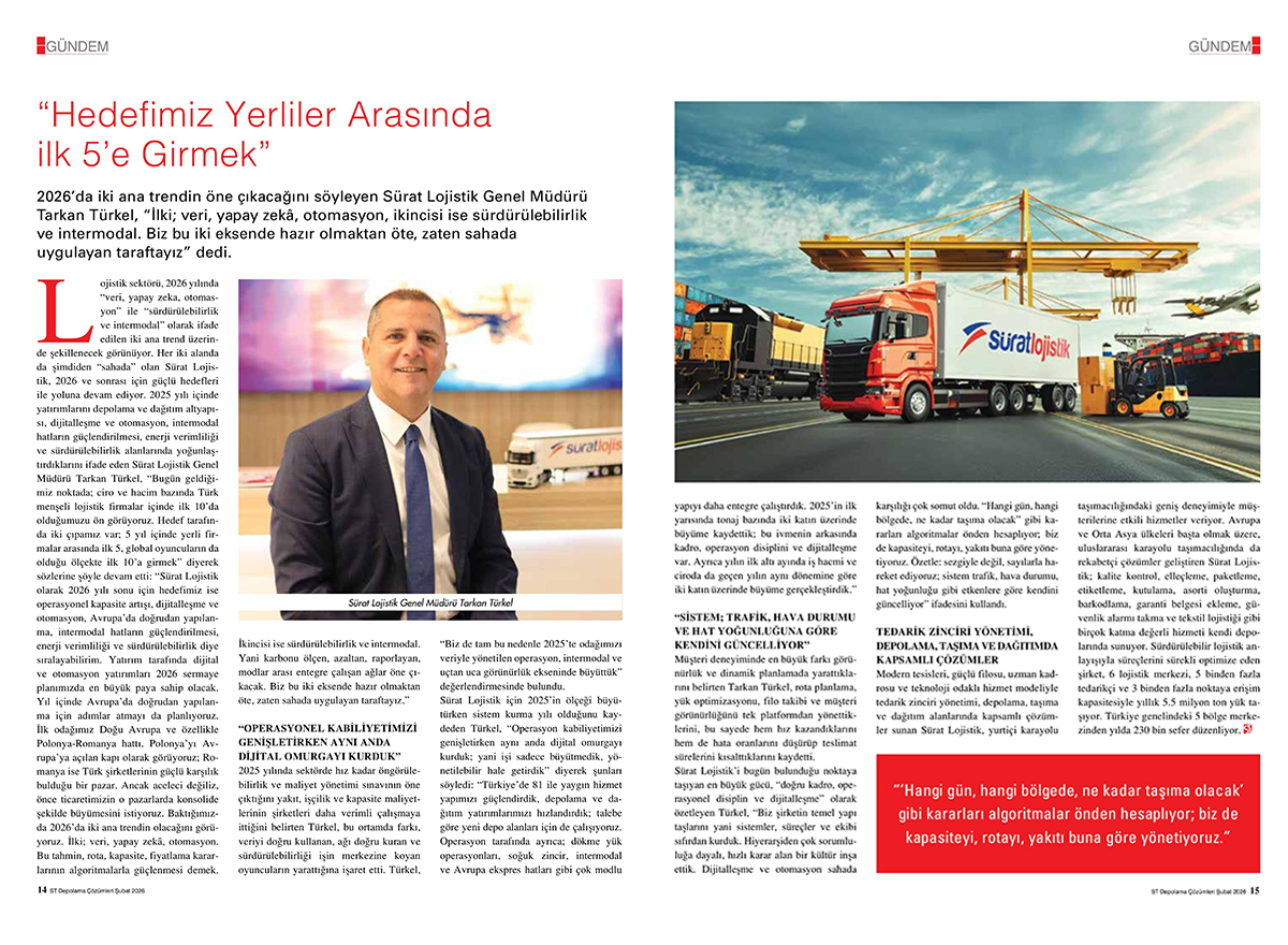 Sektörel Tanıtım Depolama Çözümleri Dergisi – Hedefimiz yerliler arasında ilk 5’e girmek
