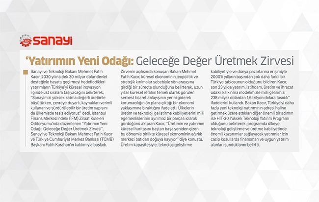 Yatırımın Yeni Odağı: Geleceğe Değer Üretmek Zirvesi
